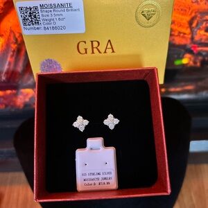 Silver Moissanite Earrings with Gold Accents
